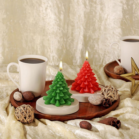 PROSPERRO LUMO By Parkash Wax Candles Premium Small Christmas Tree Unscented Candles || Set of 2 || Home Decoration