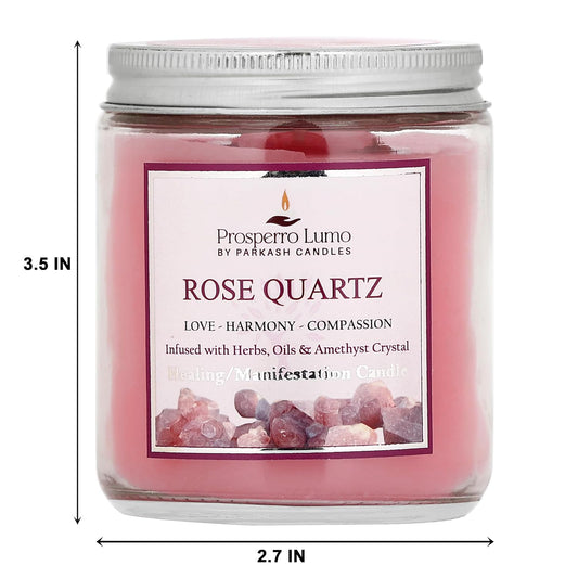 PROSPERRO LUMO by Parkash Candles Crystal Scented Jar Candle – Infused with Herbs & Healing Crystals | Calmness, Intuition & Clarity | Paraffin Wax | Gift Box | 30+ Hour Burn Time | (Rose Quartz)