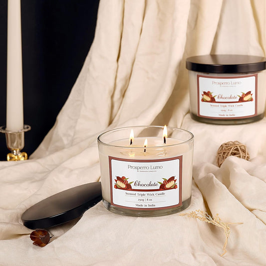 PROSPERRO LUMO by Parkash Candles || 3 Wick Soy Wax Scented Candle | 35 Hours Burn Time | Long Lasting Premium Candles | Ideal for Home Décor, Gifting & Aromatherapy (Chocolate)
