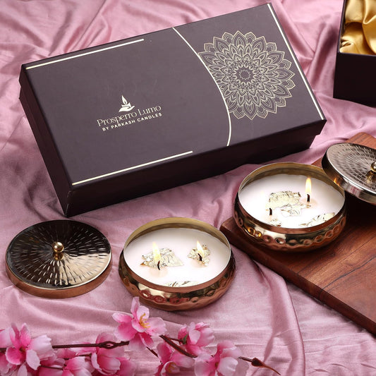 Prosperro Lumo by Parkash Candles Premium Soy Wax Urli Bowl Candle Dual Wick | Set of 2 | Flora by Gucci Scented | Luxury Décor & Wellness Candle with Lid