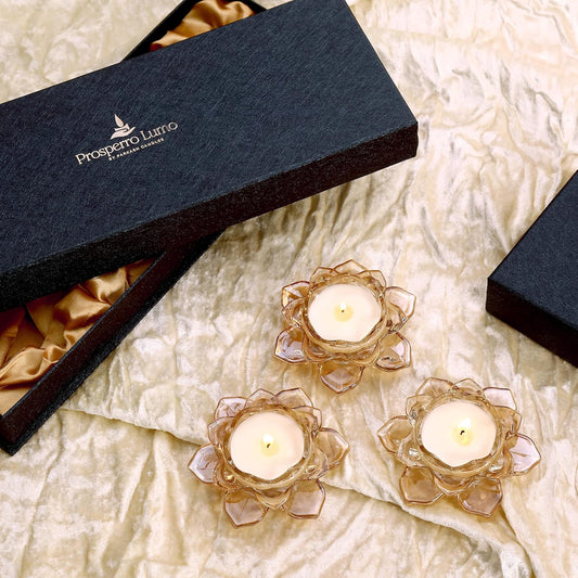 PROSPERRO LUMO by Parkash Candles Luxury Luminous Golden Crystal Lotus Scented Candle || Set of 3 || Gifting || Home Décor || English Blush