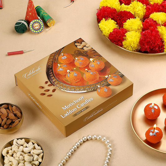 Prosperro Lumo by Parkash Candles Premium Giftbox Ladoo Candle || Hand Poured || Motichur Laddoo Candles Giftbox || Decorative Candle 100% Paraffin Wax || Set of 16 - Unscented