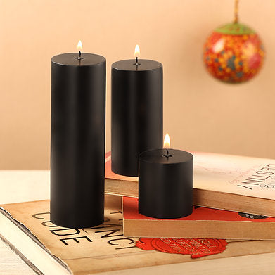 Unscented Pillar Candles Set of 3 || 2x2, 2x4, 2x6 Inches Black