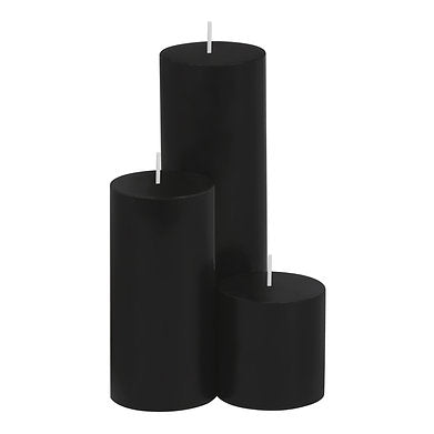 Unscented Pillar Candles Set of 3 || 2x2, 2x4, 2x6 Inches Black