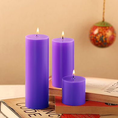 Unscented Pillar Candles Set of 3 || 2x2, 2x4, 2x6 Inches Purple