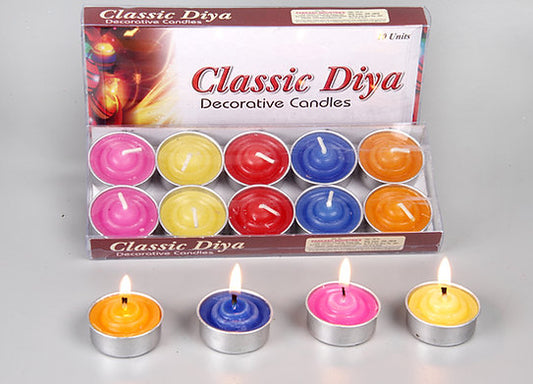 Parkash Candles Classic diya decorative multicolor Tea light candle Set of 10