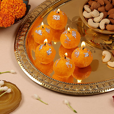 Ladoo Candle Hand Poured Motichur laddu Candles Set of 6