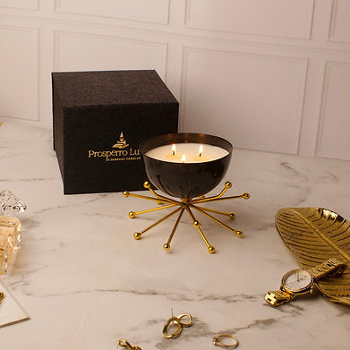 Parkash Candles Modern Bowl Scented Candle with Decorative Brass Stand Soy Wax
