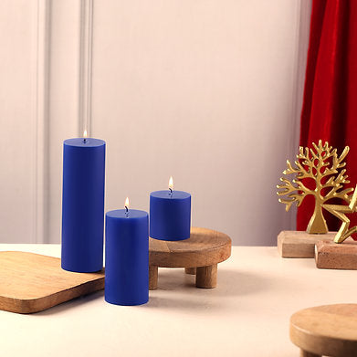 Unscented Pillar Candles Set of 3 || 2x2, 2x4, 2x6 Inches Dark Blue