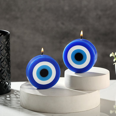 Parkash Candles Blue Evil Eye Candle Gift Nazar Set of 2 (Evil Eye - Round)