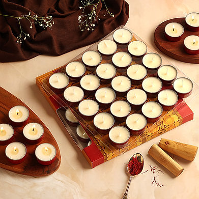 Prospero Lumo Premium Soy Wax Scented Tea Light Set of 25 (KESAR CHANDAN)