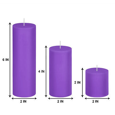 Unscented Pillar Candles Set of 3 || 2x2, 2x4, 2x6 Inches Purple