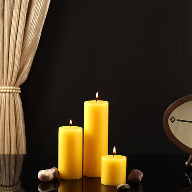 Parkash Candles Unscented Pillar Candles Set of 3 || 2x2, 2x4, 2x6 Inches Yellow